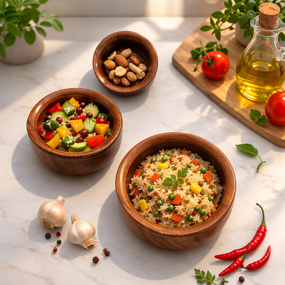 Premium Wood Serving Bowl Set (Set of 3)